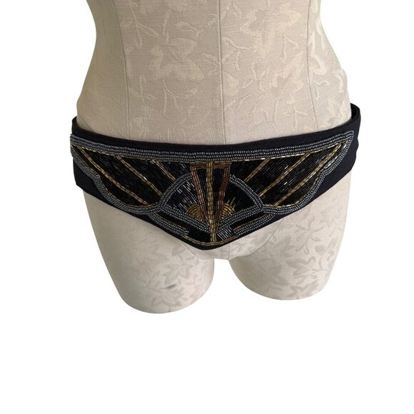 Michiko Womens Beaded Statement Belt Size Medium Black Gold Silver Vintage main image 4